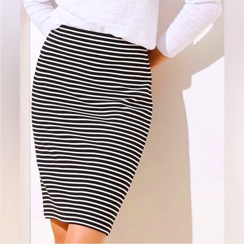 Loft Black and White Striped Pencil Skirt